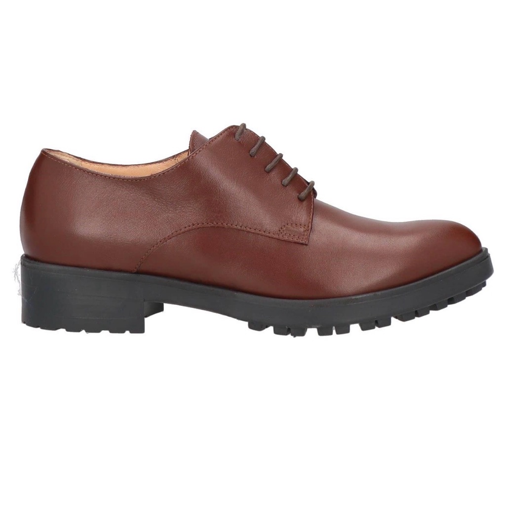 Nib Women's Brown Leather Derby With Lug Sole Sz 41 - Made In Italy